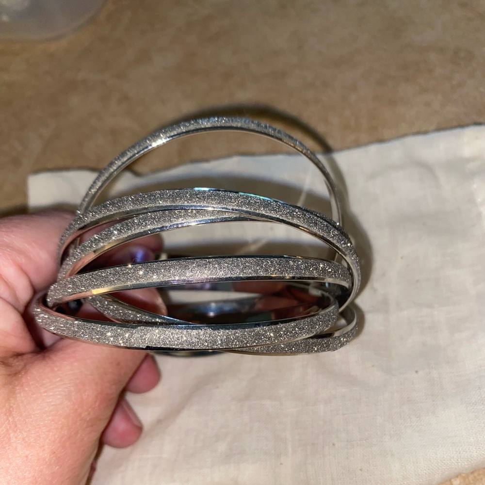 Sparkly silver bangle bracelets